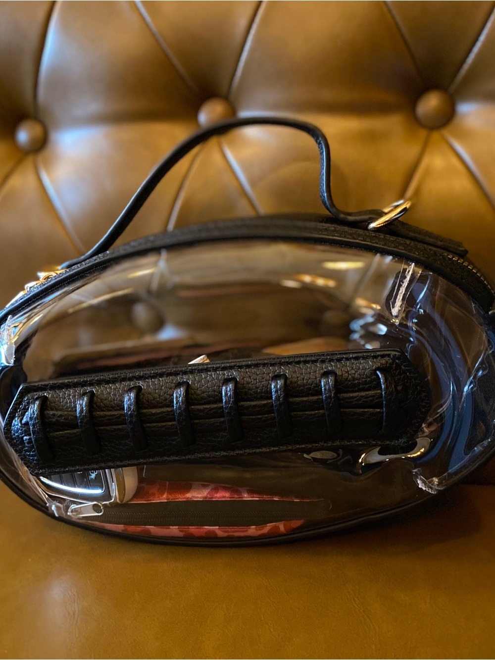 Football Shaped Clear Crossbody Bag with Leather Trim - Black - Picture 3 of 4